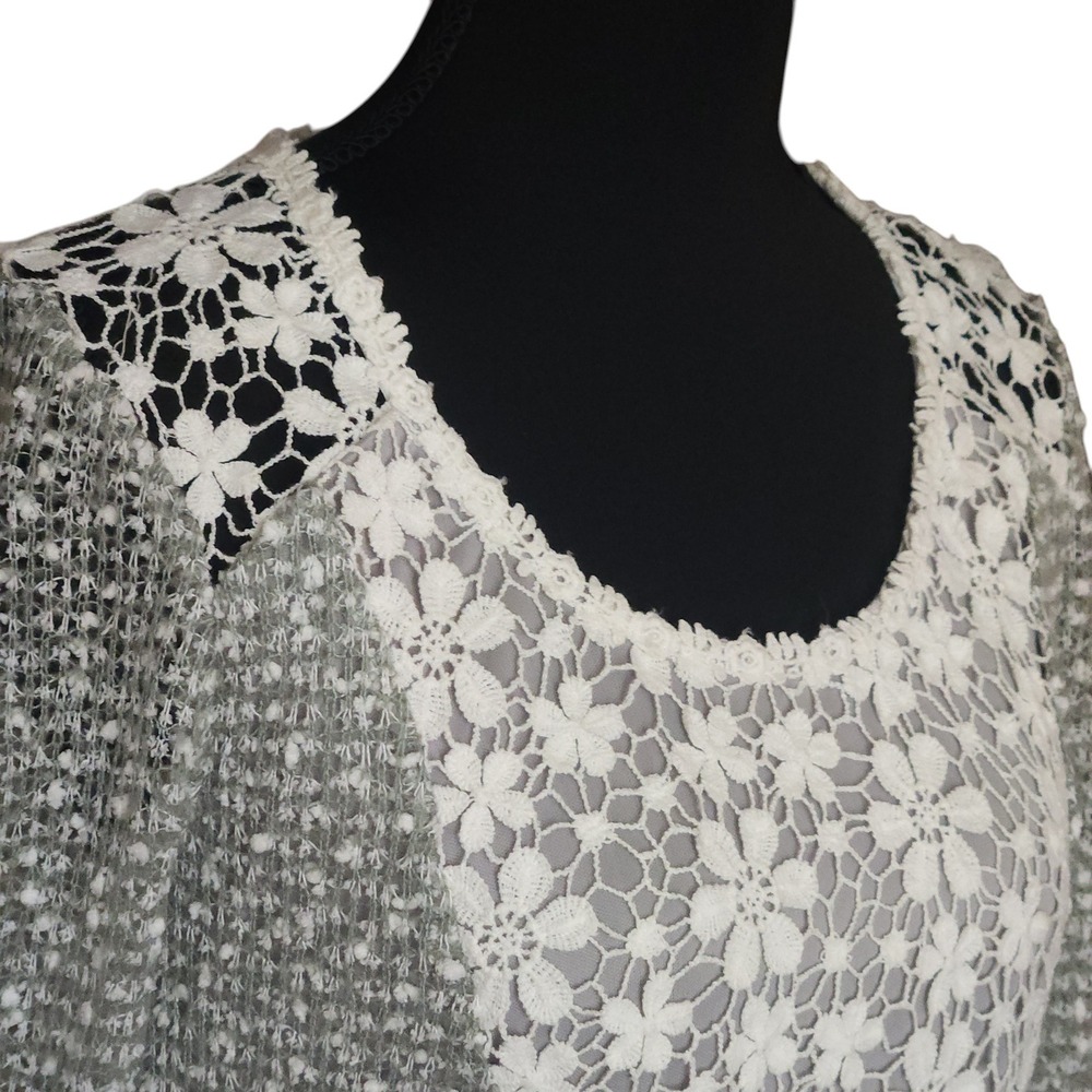 Ryu Sage Green Lace Tulle Hem Tunic Dress Long Sleeve Floral Mixed Media Small - Picture 5 of 11